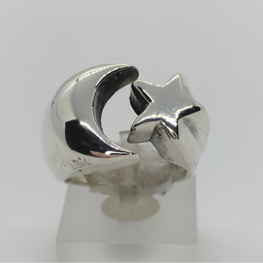 VTG Sterling Celestial Silver Crescent Moon and Star Ring - Picture 11 of 11